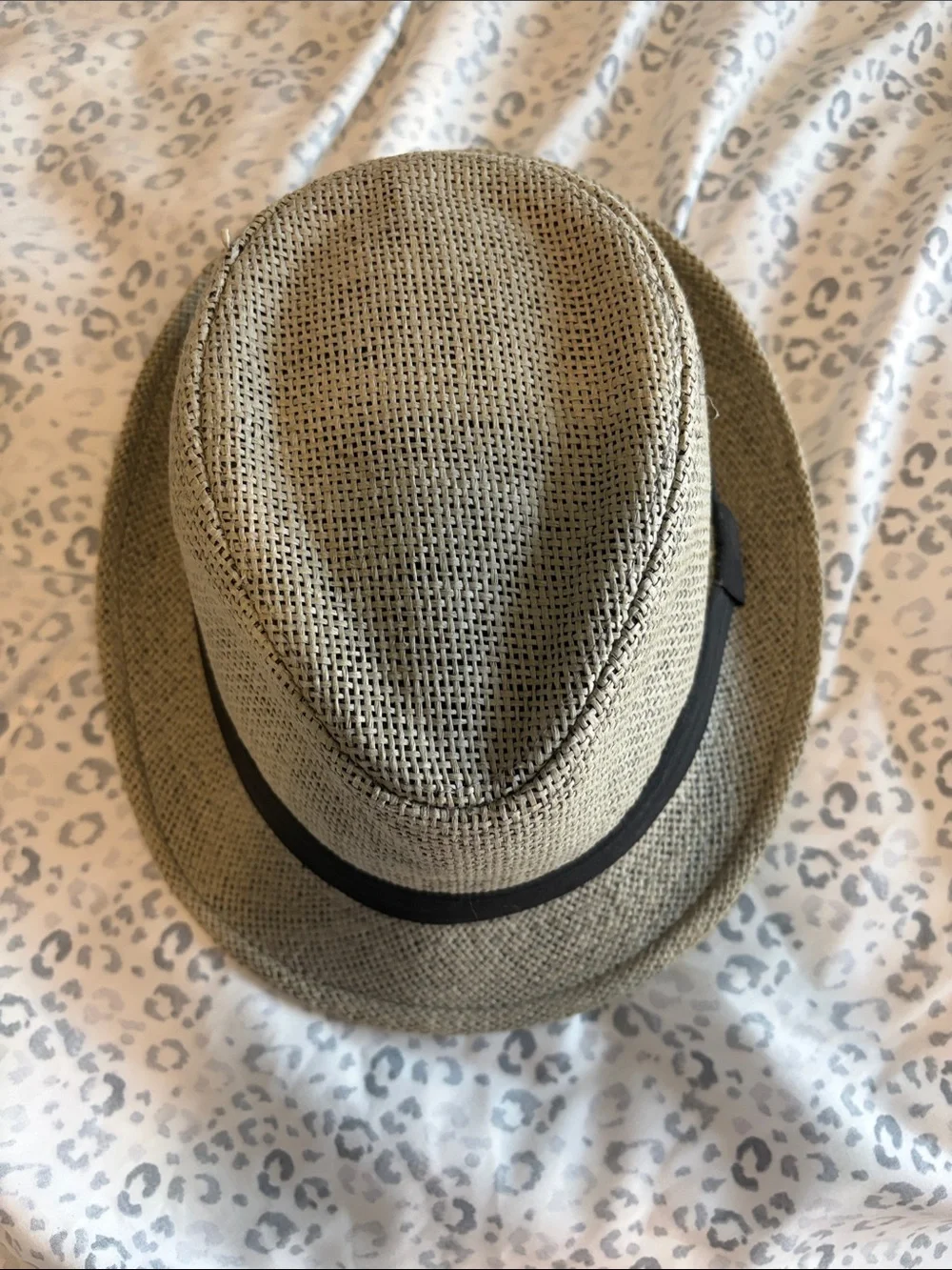 Lined Beige Straw Fedora with Black Band